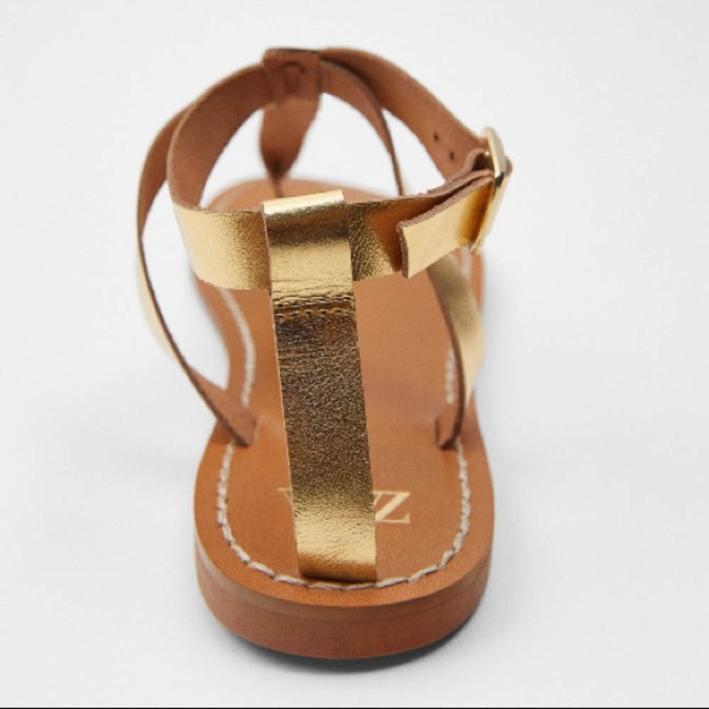 NEW! Zara Flat Laminated Gold Sandals Size 41 or 10 (US) - Picture 5 of 8